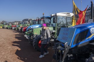 Une trentaine de tracteurs ont rejoint la Plaine de Plainpalais à Genève samedi pour exprimer la colère paysanne. KEYSTONE/MARTIAL TREZZINI